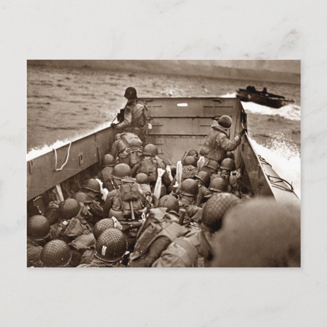 Carte Postale LCI et soldats Omaha Beachhead (Devant)