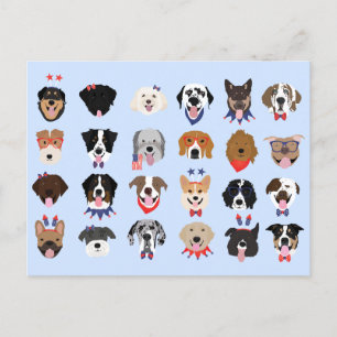 Carte Postale Le 4 Juillet Dog Visages