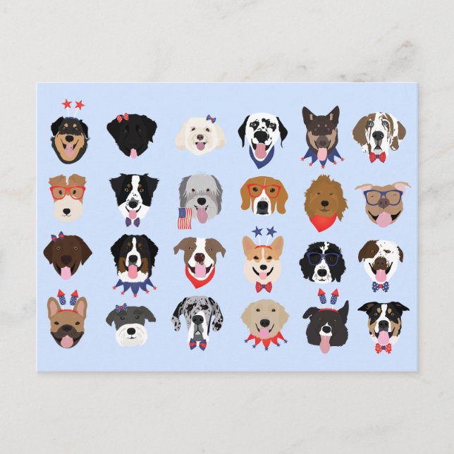 Carte Postale Le 4 Juillet Dog Visages (Devant)