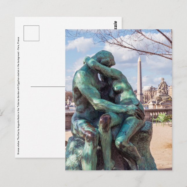 Carte Postale Le Baiser d'Auguste Rodin aux Tuileries, Paris (Devant / Derrière)