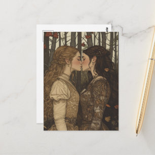 Carte Postale Le Baiser des Amants Conte de Fée Vintage en Autom