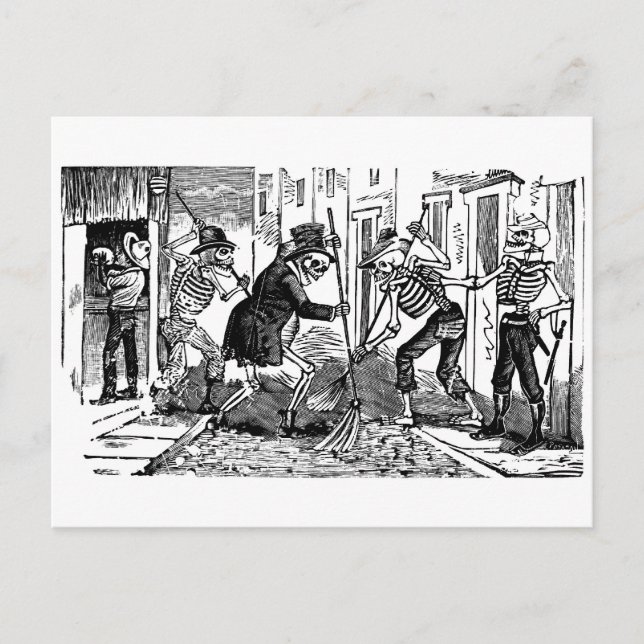 Carte Postale "Le Balayeur de rue heureux Calaveras" (Devant)