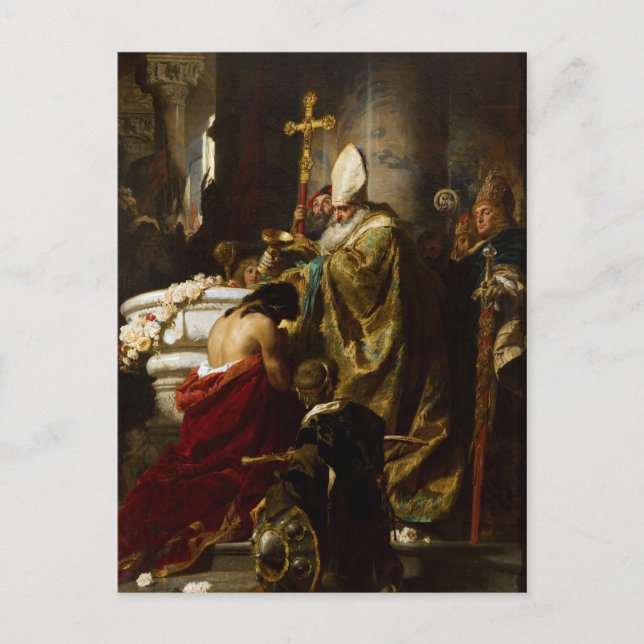 Carte Postale Le baptême de Vajk par Gyula Benczúr (1875) (Devant)