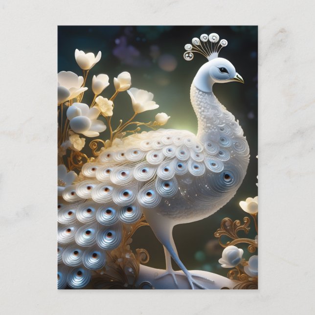 Carte Postale Le beau paon blanc est une combinaison de luminesc (Devant)