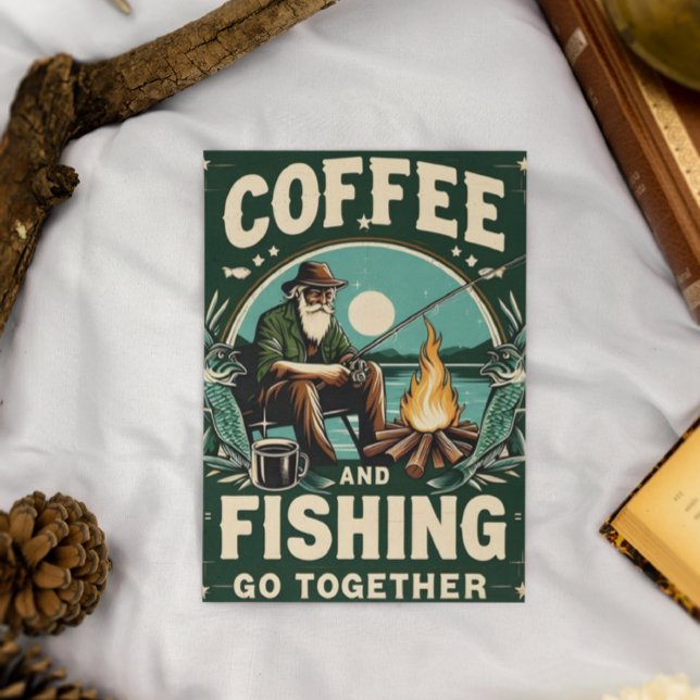 Carte Postale Le café et la pêche vont de pair (Créateur téléchargé)