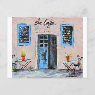 Carte Postale Le Cafe, Palette Couteau Peinture à l'huile