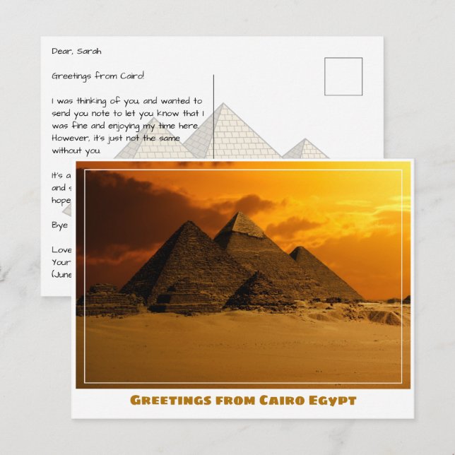 Carte Postale Le Caire Egypte avec Pyramides (Devant / Derrière)