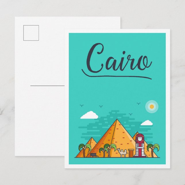 Carte Postale Le Caire Egypte Illustration de voyage d'art (Devant / Derrière)