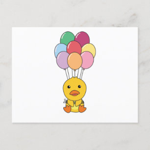 Carte Postale Le Canard S'Envole Avec Des Ballons Colorés