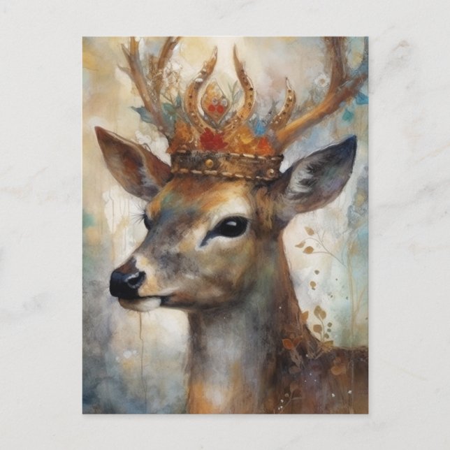 Carte Postale Le cerf mignon dans une couronne (Devant)