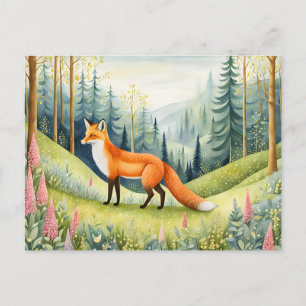Carte Postale Le charmant renard des bois dans une forêt en fleu