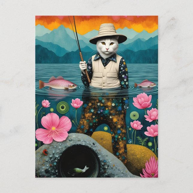 Carte Postale Le chat à pêche (Devant)