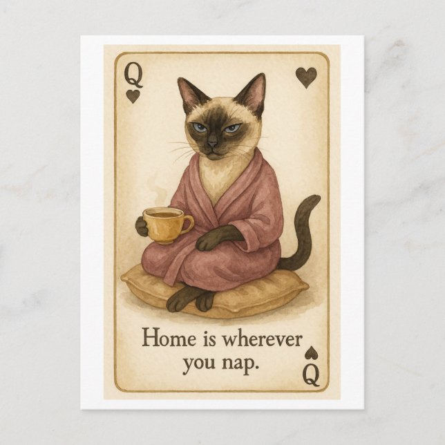 Carte Postale Le chat boit du café (Devant)