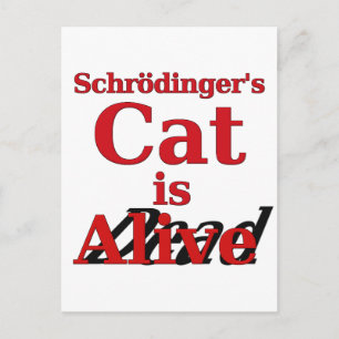 Carte Postale Le chat de Schrodinger est vivant mort