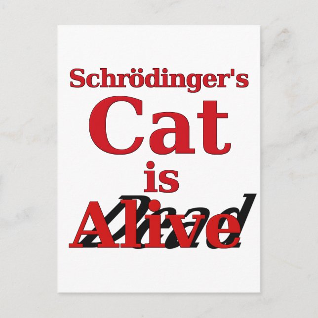 Carte Postale Le chat de Schrodinger est vivant mort (Devant)