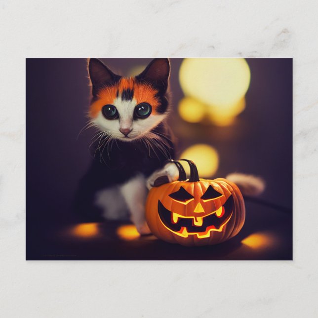 Carte Postale Le chat d'Halloween. Kitten à citrouilles. Mignon (Devant)