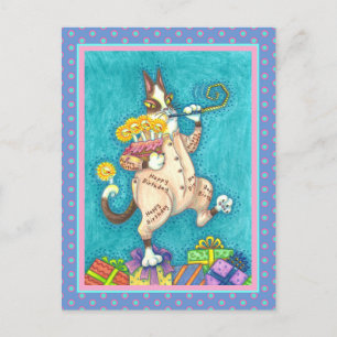 CARTE POSTALE LE CHAT HISS N' FITZ EN TENUE D'ANNIVERSAIRE, GATE