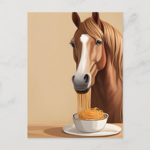 Carte Postale Le Cheval Mange Spaghetti