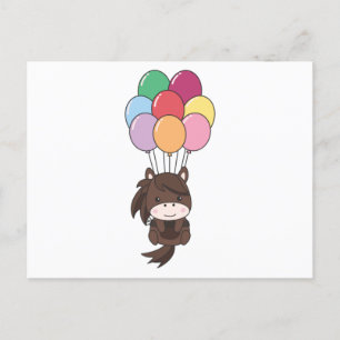 Carte Postale Le Cheval S'Envole Avec Des Ballons Colorés.