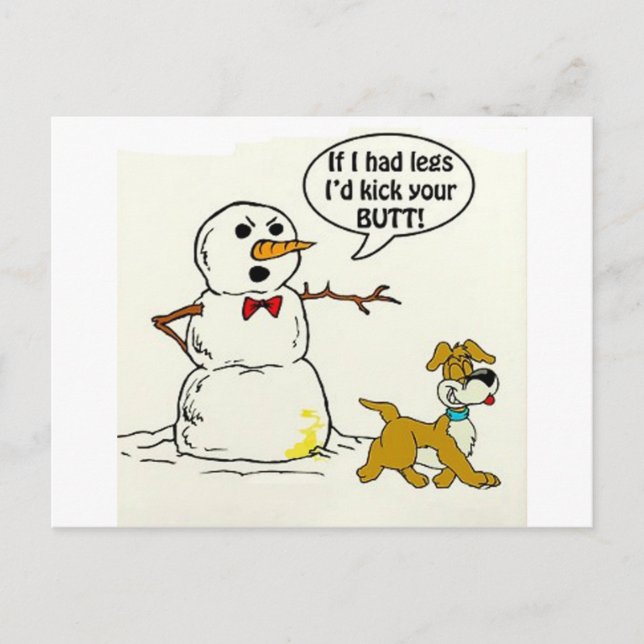 Carte Postale Le chien fait pipi sur le bonhomme de neige (Devant)