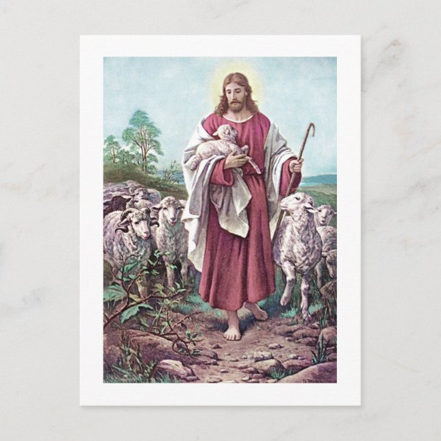 Carte Postale Le Christ Bon Berger Bernhard Plockhorst 1878 (Devant)