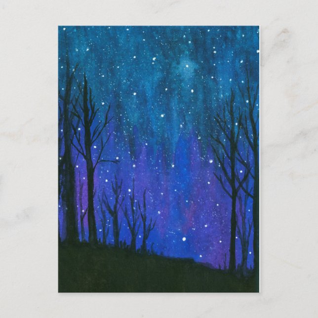 Carte Postale Le ciel nocturne d'art de paysage d'aquarelle (Devant)