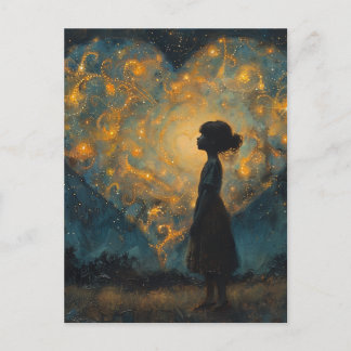 Carte Postale Le coeur dans les étoiles et une jeune fille stupé