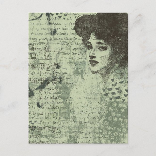 Carte Postale Le collage grunge multimédia de la dame (Devant)