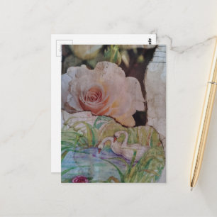 Carte Postale Le collage Swan et Roses