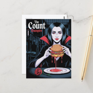 Carte Postale Le comte vampire avec un cheeseburger
