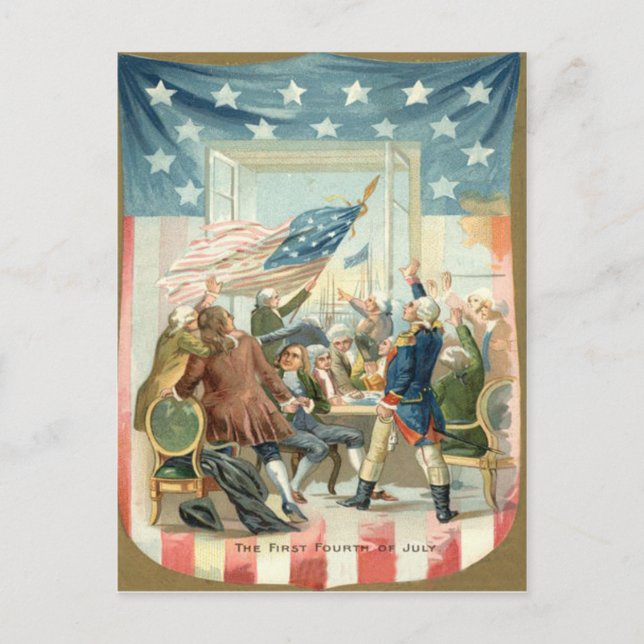 Carte Postale Le congrès de drapeau des USA d'abord 4 juillet (Devant)