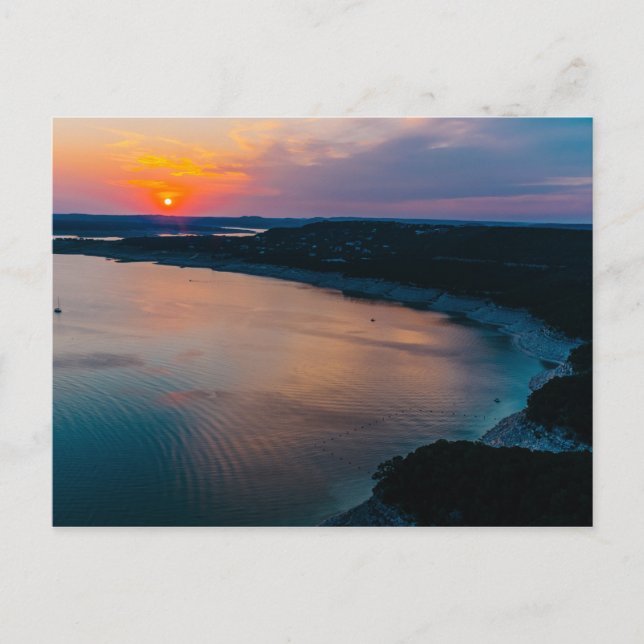 Carte Postale Le coucher du soleil du lac Travis (Devant)
