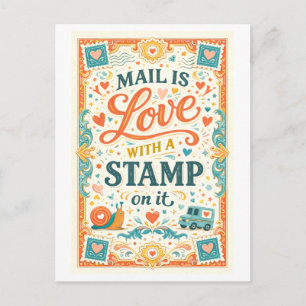 Carte Postale "Le courrier est de l'amour avec un timbre dessus"