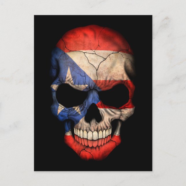 Carte Postale Le crâne du drapeau portoricain en noir (Devant)