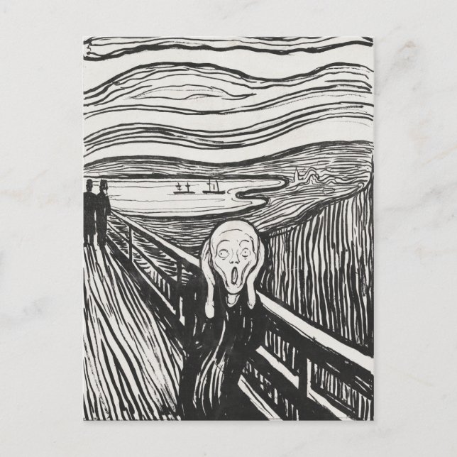 Carte Postale Le cri d'Edvard Munch noir et blanc (Devant)