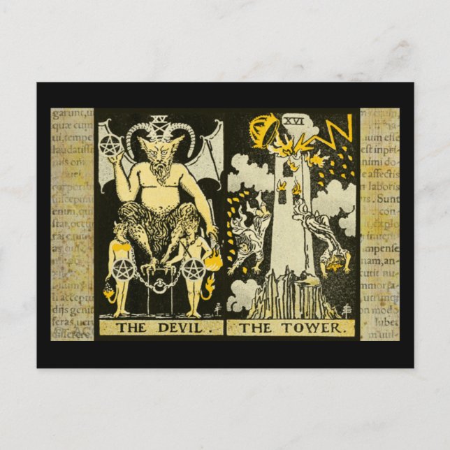 Carte Postale Le diable et le Tarot de la Tour (Devant)