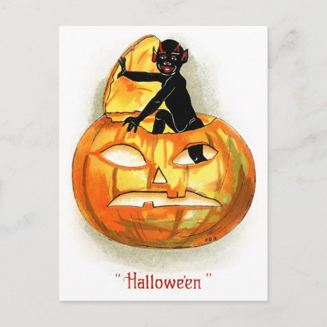 Carte Postale Le Diable sort jouer à Halloween ! (Devant)