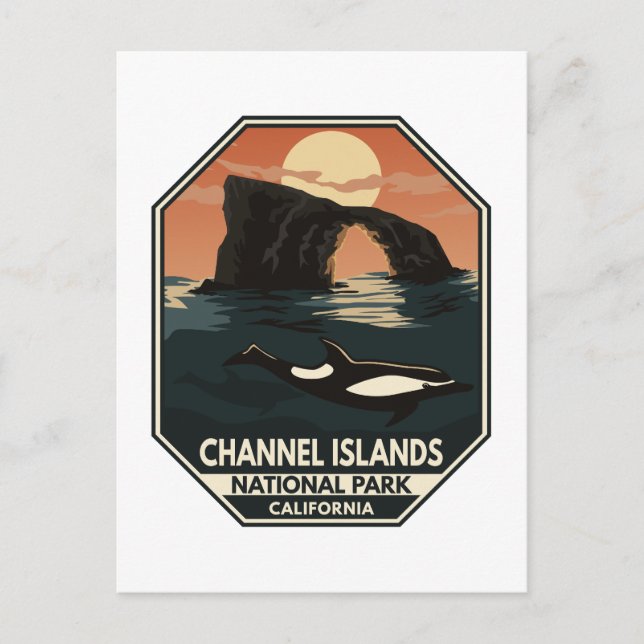 Carte Postale Le Dolphin Retro Emblem du Parc national des Îles- (Devant)