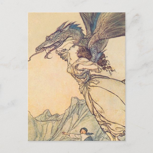 Carte Postale "Le dragon pris la reine" par Arthur Rackham (Devant)