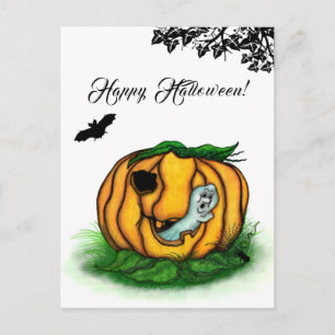 Carte Postale Le Fantôme d'Halloween, Chauve-souris, Fantôme et