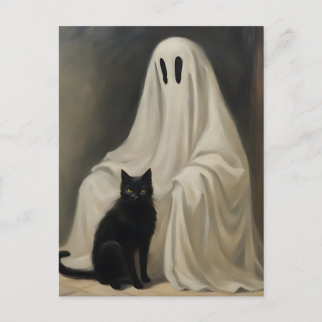 Carte Postale Le fantôme et un chat noir (Devant)