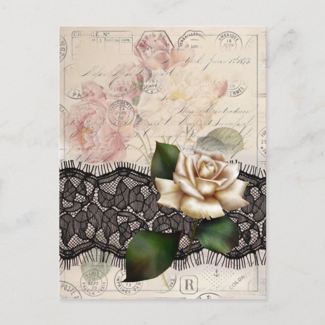 Carte Postale le Français scripts le rose blanc de victorian (Devant)