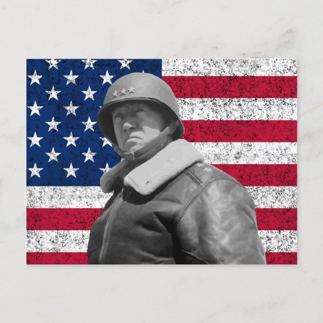 Carte Postale Le général Patton et le drapeau américain (Devant)