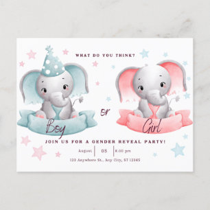 Carte Postale le genre révèle la fête l'éléphant mignon, il ou e