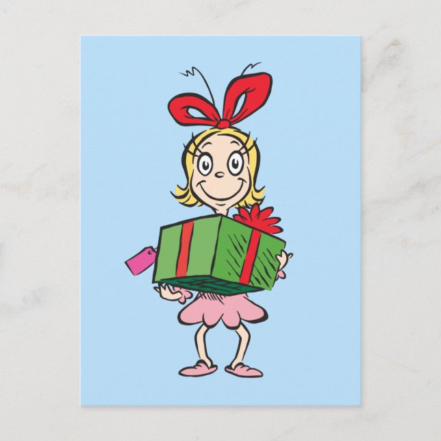 Carte Postale Le Grinch | Cindy-Lou Who - Tenant un Cadeau (Devant)