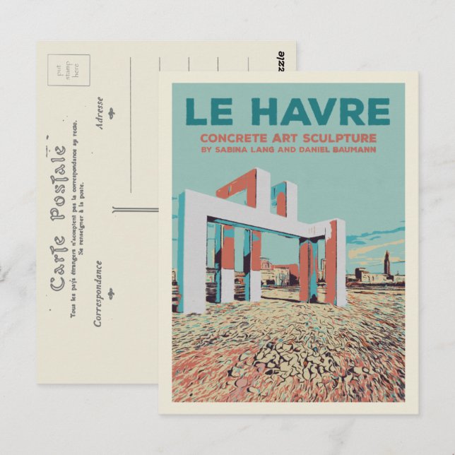 Carte Postale Le Havre sculpture sur béton sur la plage France (Devant / Derrière)