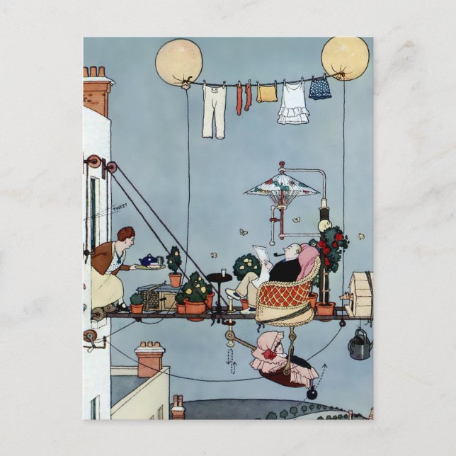 Carte Postale "Le Jardin Pliant" par W Heath Robinson (Devant)