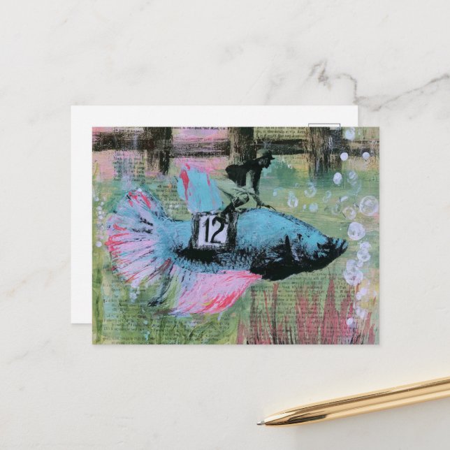 Carte Postale Le Jockey Poisson Betta (Devant/Arrière en situation)