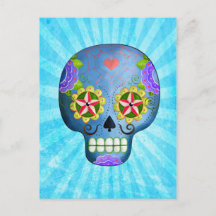 Carte Postale Le Jour des Morts Crâne de Sucre Bleu