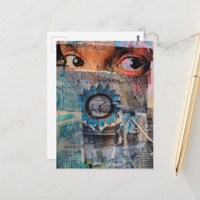 Carte Postale Le journal abstrait collage de bric-à-brac The Eye (Devant/Arrière en situation)